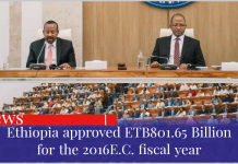 Ethiopia approved ETB801.65 Billion for the 2016E.C. fiscal year.