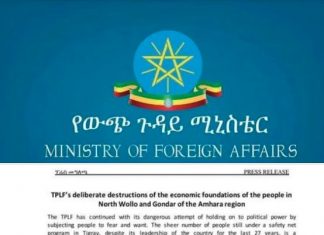 አሸባሪው ትህነግ በሰሜን ወሎና ጎንደር አካባቢዎች ንጹሃንን በመግደል መሠረተ ልማቶችን ማውደሙን የውጭ ጉዳይ ሚኒስቴር አስታወቀ።