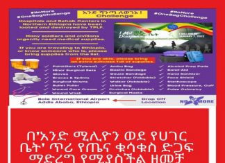 በ’አንድ ሚሊዮን ወደ የሀገር ቤት’ ጥሪ የጤና ቁሳቁስ ድጋፍ ማድረግ የሚያስችል ዘመቻ ተጀመረ።