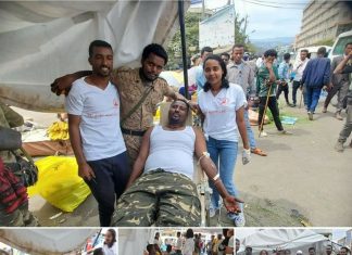 ጀግኖች የፋኖ አባላት ደም ለገሱ።