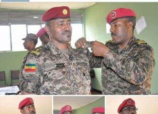 የብላቴ ልዩ ዘመቻዎች ኃይል ዕዝ ማሰልጠኛ ማዕከል የመቆያ ጊዜያቸውን ለሸፈኑና በሥራ አፈጻጸማቸው ብልጫ ላሳዩ የሠራዊት አባላት የማዕረግ ማልበስ መርኃ ግብር አካሄደ።