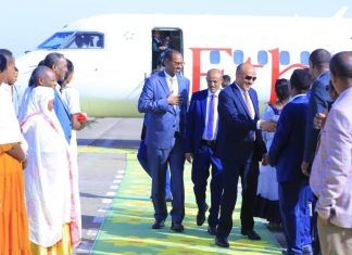ምክትል ጠቅላይ ሚኒስትር ተመስገን ጥሩነህ እና በምክትል ጠቅላይ ሚኒስትር ማዕረግ የዴሞክራሲ ሥርዓት ማስተባበሪያ ማዕከል ኀላፊ አደም ፋራህ ባሕር ዳር ገቡ።