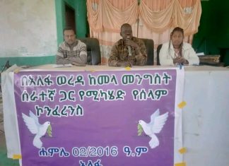 በአለፋ ወረዳ የመንግሥት ሰራተኞች የሰላም ኮንፈረንስ እየተካሄደ ነው።
