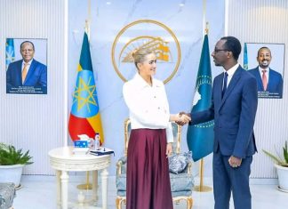 የውጭ ጉዳይ ሚኒስትር ጌዲዮን ጢሞትዮስ (ዶ.ር) የኖርዌይ ፍትሕ ሚኒስትር ኤምሊ ኧንገር መኸልን በጽሕፈት ቤታቸው አነጋነሩ።