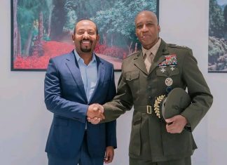 ጠቅላይ ሚኒስትር ዐቢይ አሕመድ (ዶ.ር) ከአሜሪካ ማሪን ኮርፕስ ጄኔራል እና አፍሪኮም አዛዥ ጄነራል ማይክል ላንግሌይ ተወያዩ።