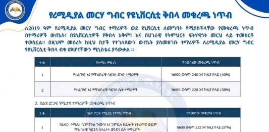 የ2019 ዓ.ም የሬሜዲያል መርሐ ግብር የዩኒቨርሲቲ መግቢያ ነጥብ ይፋ ሆነ።